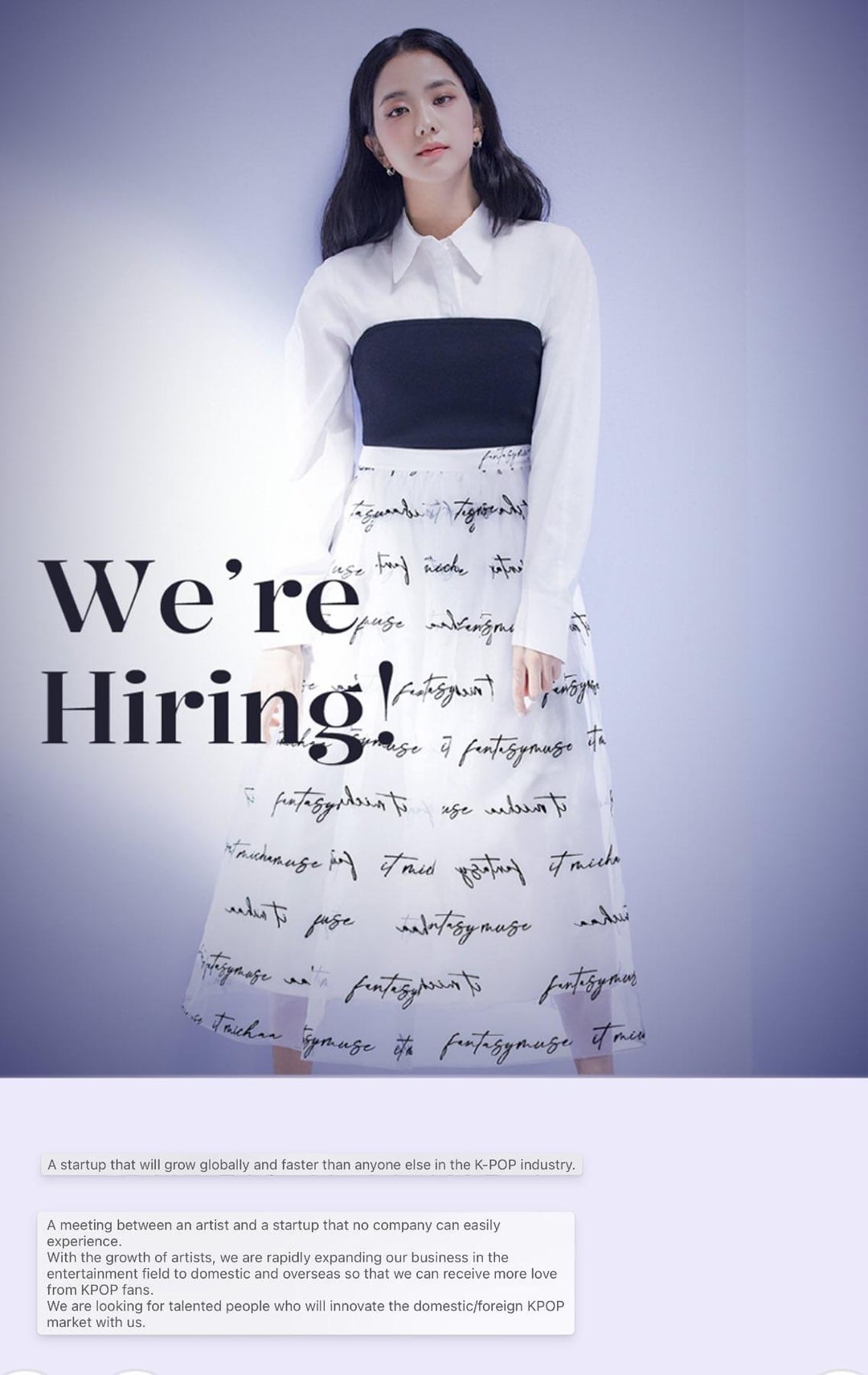 240102 BLISSOO, Jisoo’s new entertainment company job posting announcement