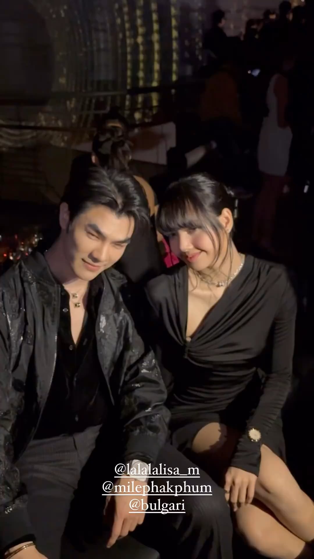 240314 wkorea IG story w/Lisa and Mile Phakphum at Bulgari Studio event