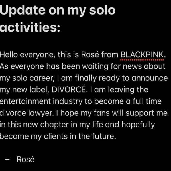 240401 Breaking News: Rosé announces her new solo label