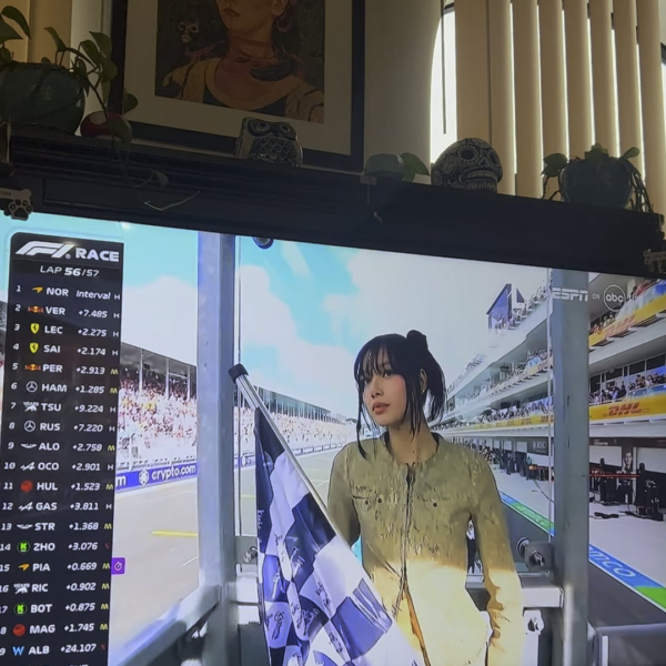 240505 Lisa at the Miami Grand Prix, waiting to wave the checkered flag