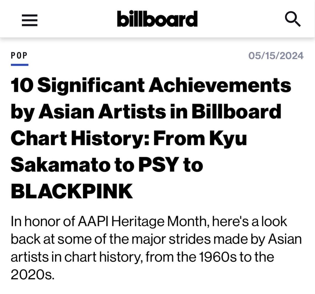 240515 Billboard’s 10 Most Significant Achievements by Asian Artists in Billboard Chart History: (#7) Rosé's "On the Ground" becomes the highest-charting song by a Korean female soloist in 2021; (#9) BLACKPINK scores the first Billboard 200 No. 1 for a K-pop girl group in 2022