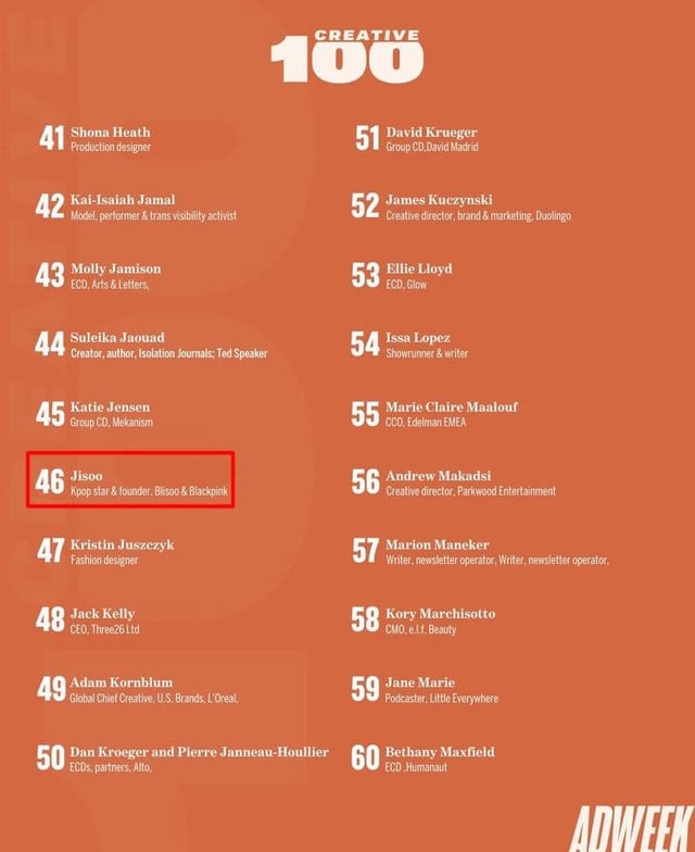 240617 Jisoo included in ADWEEK’s “Creative 100” List