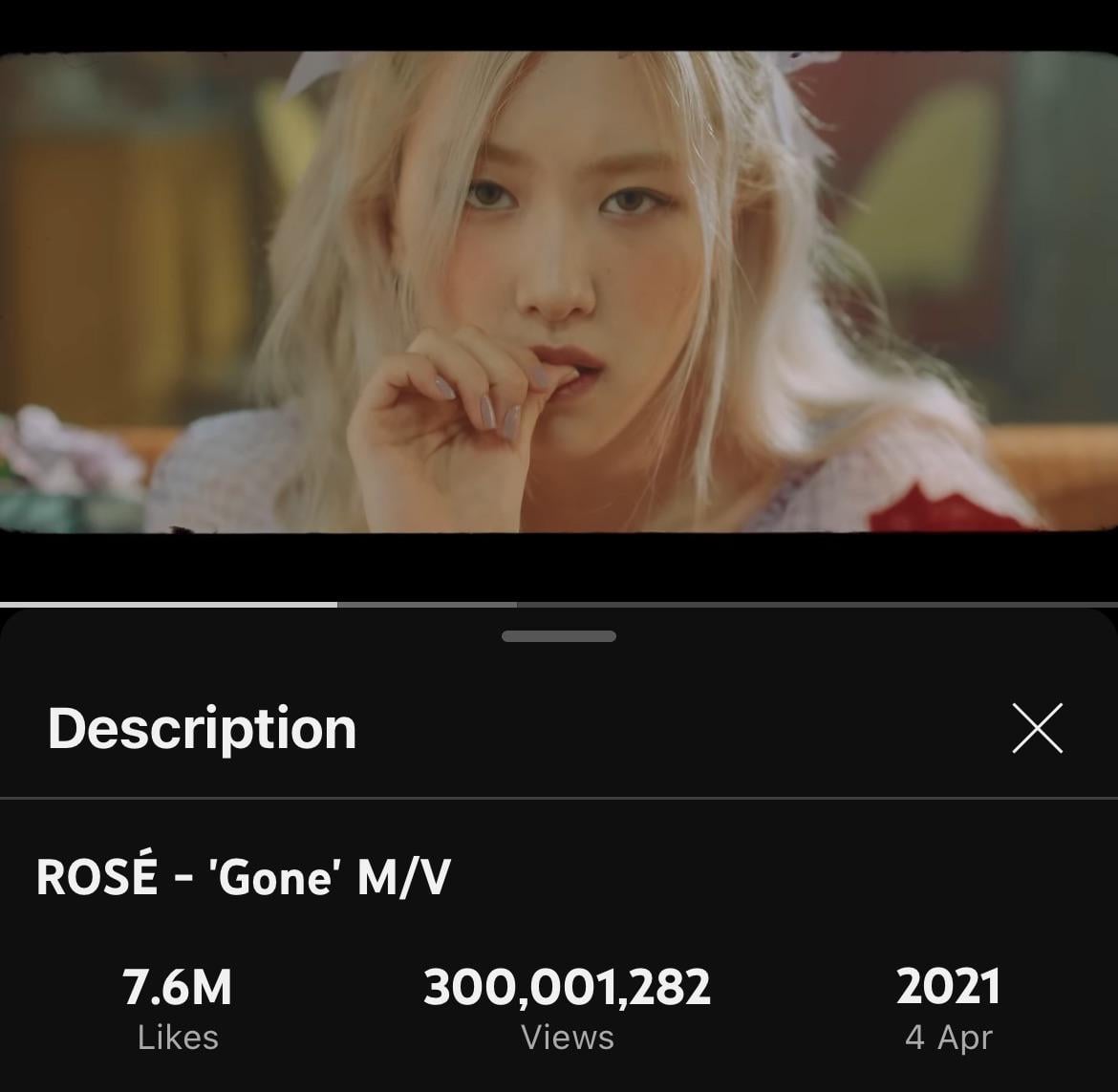 240903 ROSÉ - ‘Gone’ M/V hits 300 MILLION VIEWS on Youtube!