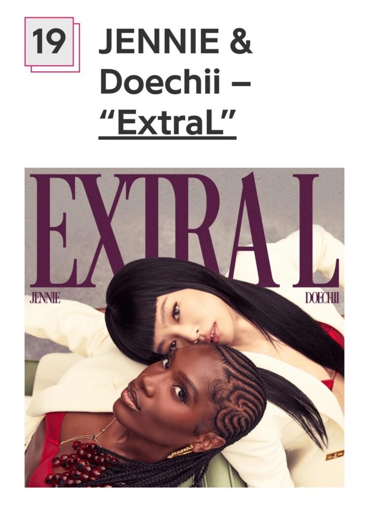 250725 Genius ranks Jennie's "ExtraL" feat.Doechii as the 19th best song released in 2025 so far