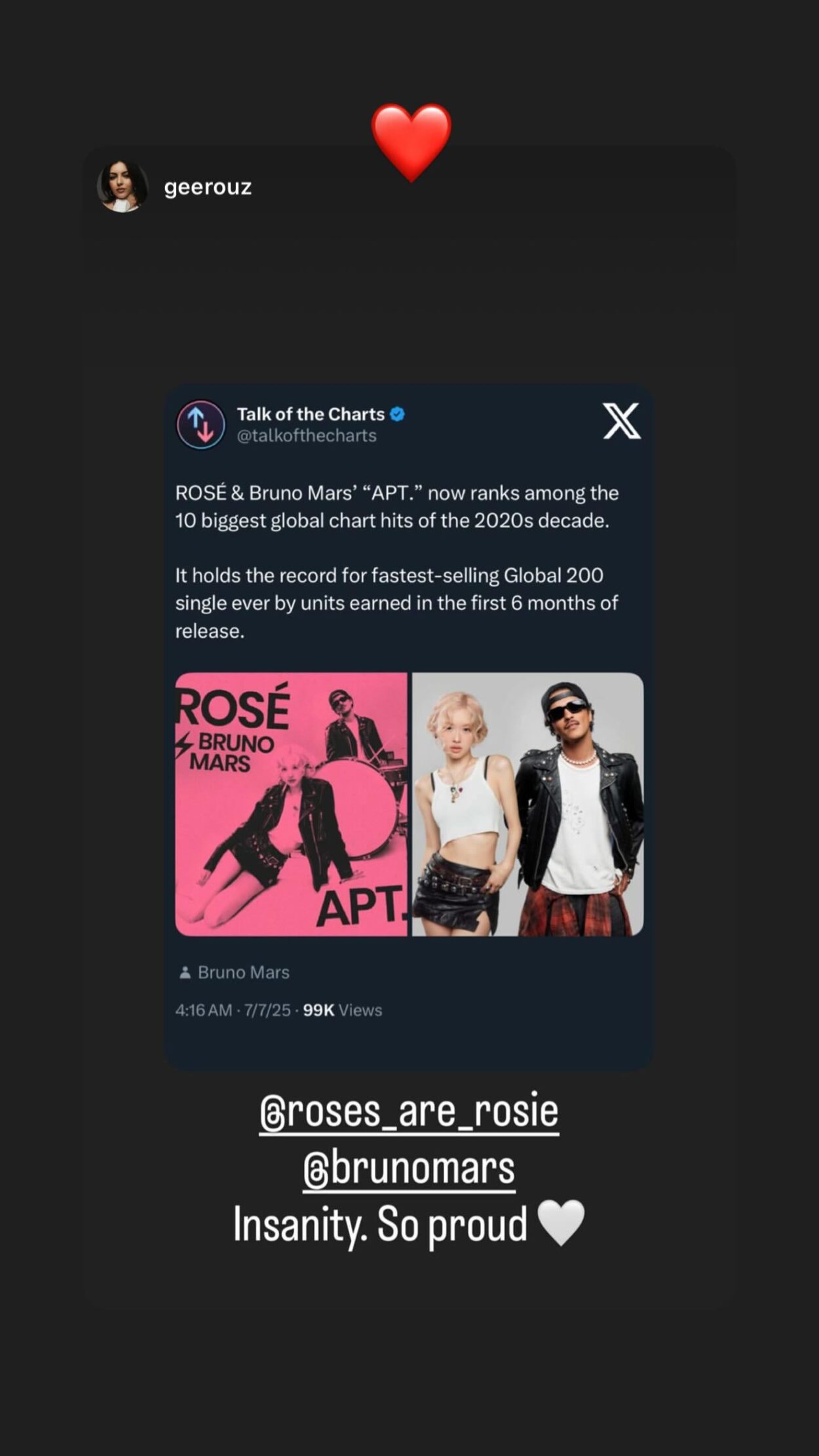 250708 Rosé IG Story Update