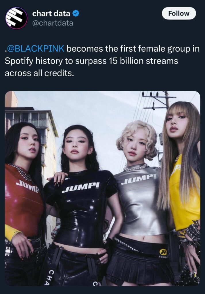 250714 BLACKPINK becomes THE FIRST FEMALE GROUP in Spotify History to surpass 15 BILLION STREAMS across all credits!