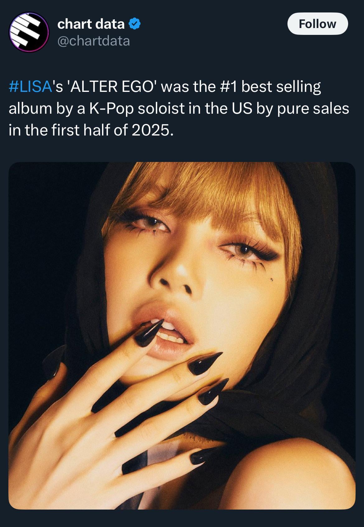 250719 LISA - ‘ALTEREGO’ was THE #1 BESTSELLING ALBUM by a K-Pop soloist in the US by pure sales in the First Half of 2025!