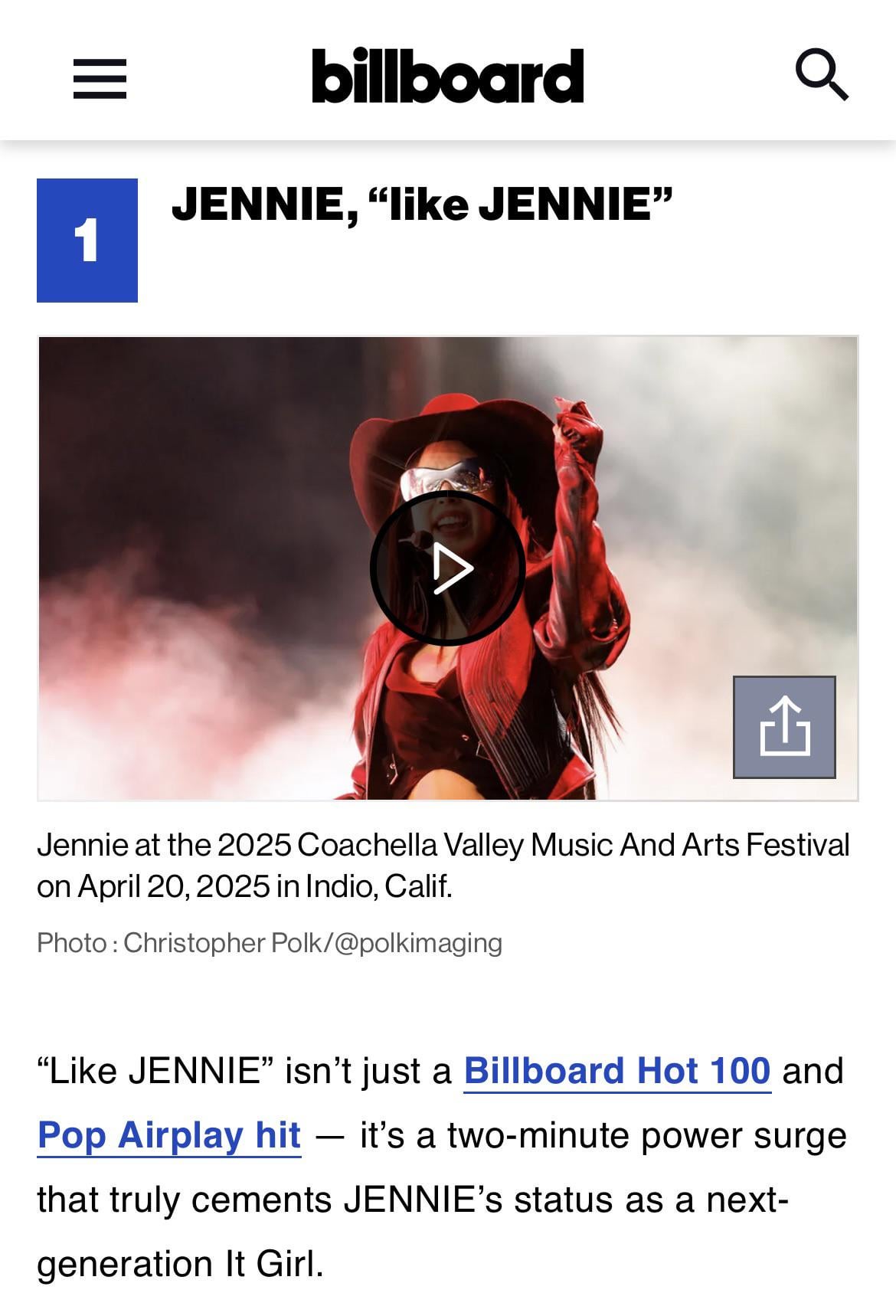 250722 JENNIE - ‘like JENNIE’ named Billboard’s Best K-Pop Song of 2025 (So Far)