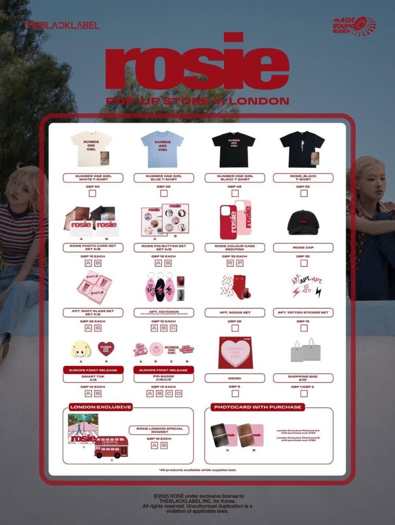 250729 ROSÉ first studio album [rosie] POP-UP STORE in LONDON MD LIST