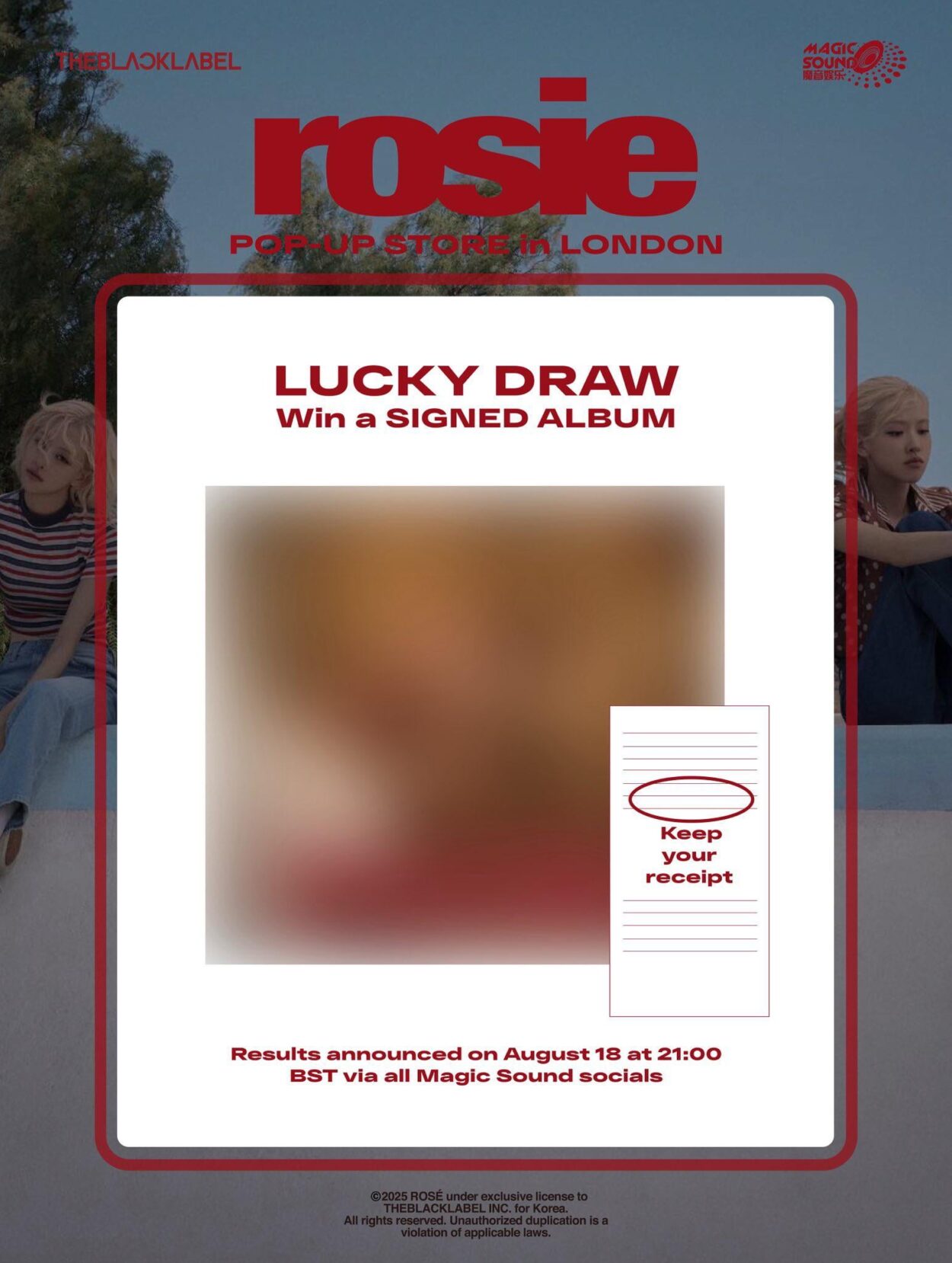 250809 ROSÉ first studio album [rosie] POP-UP STORE in LONDON LUCKY DRAW - Win a SIGNED ALBUM