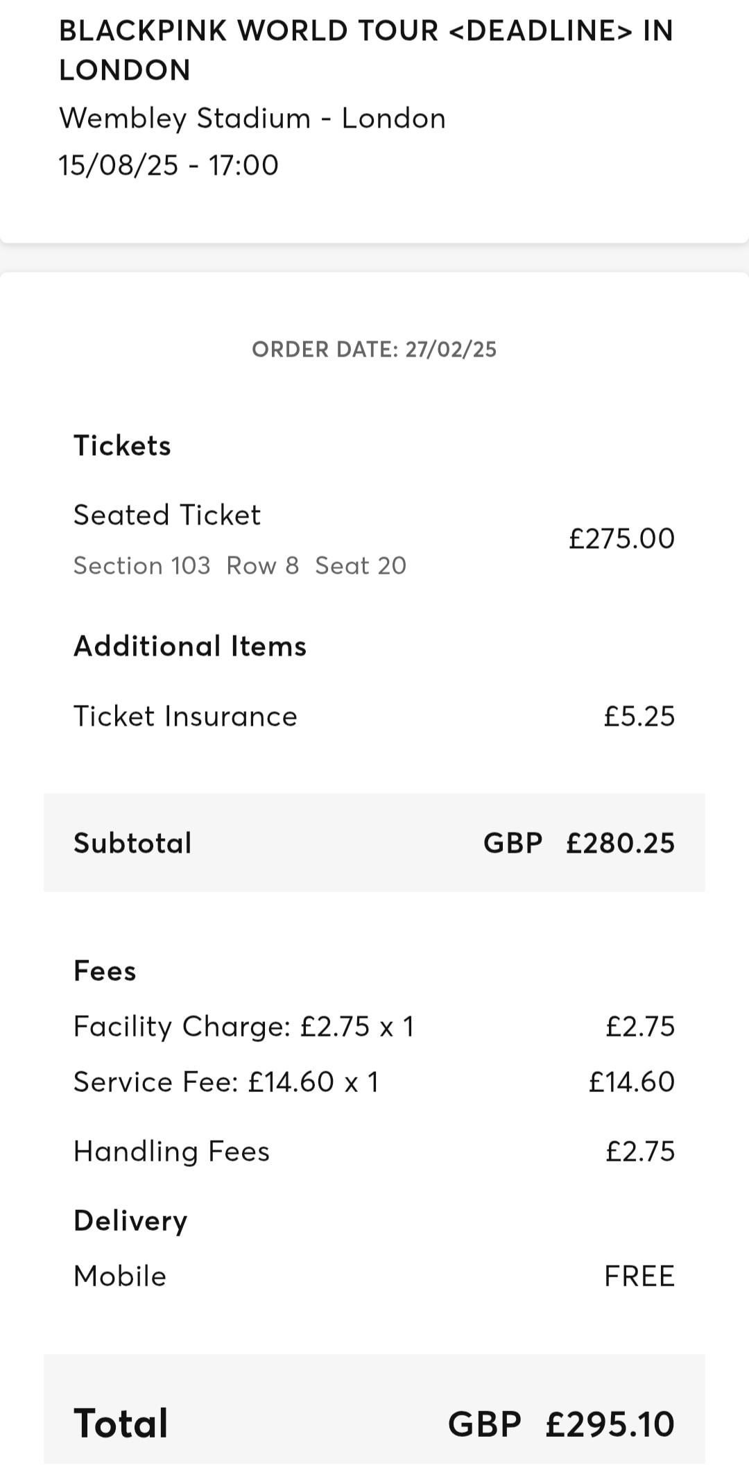 250814 [Giveaway] 1 x 15th Aug London Wembley Stadium Concert Ticket