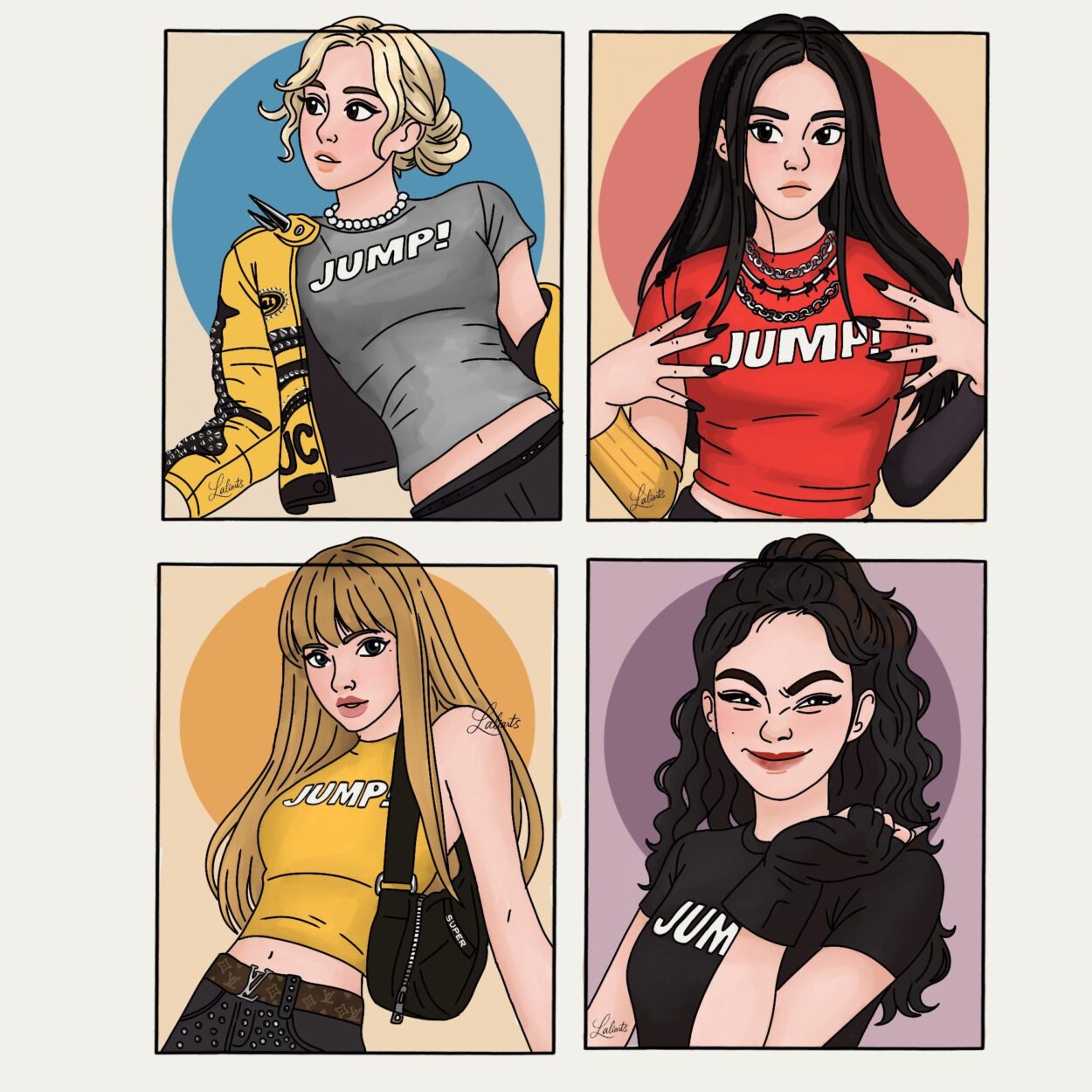 250826 Hi, I'm an illustrator and a Blackpink fan, obviously. I made a Jump fanart to praise our girls and promote my work.
