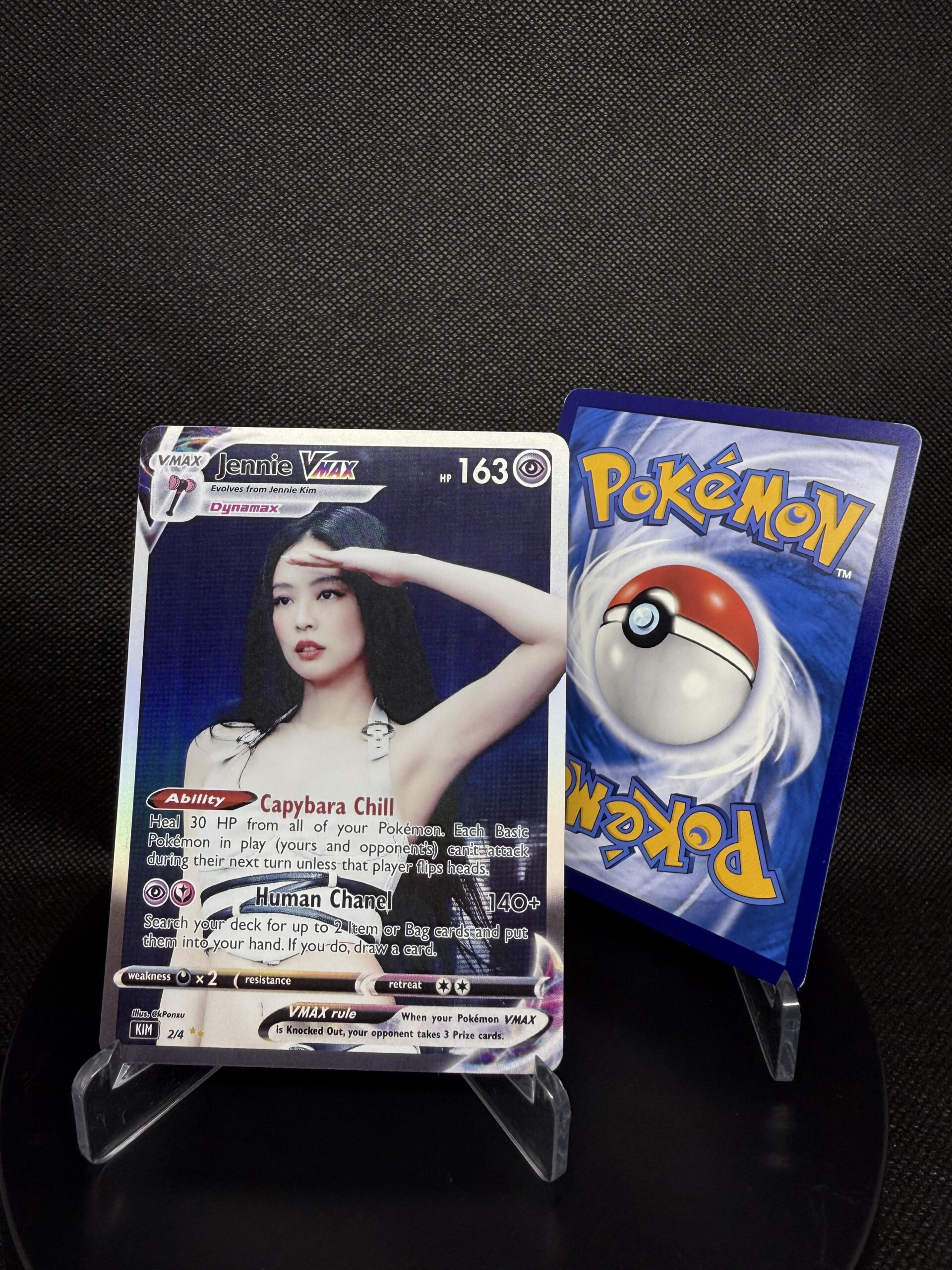 Made a VMAX Holographic Pokemon card for Jennie based on the Deadline tour!! 🖤💖
