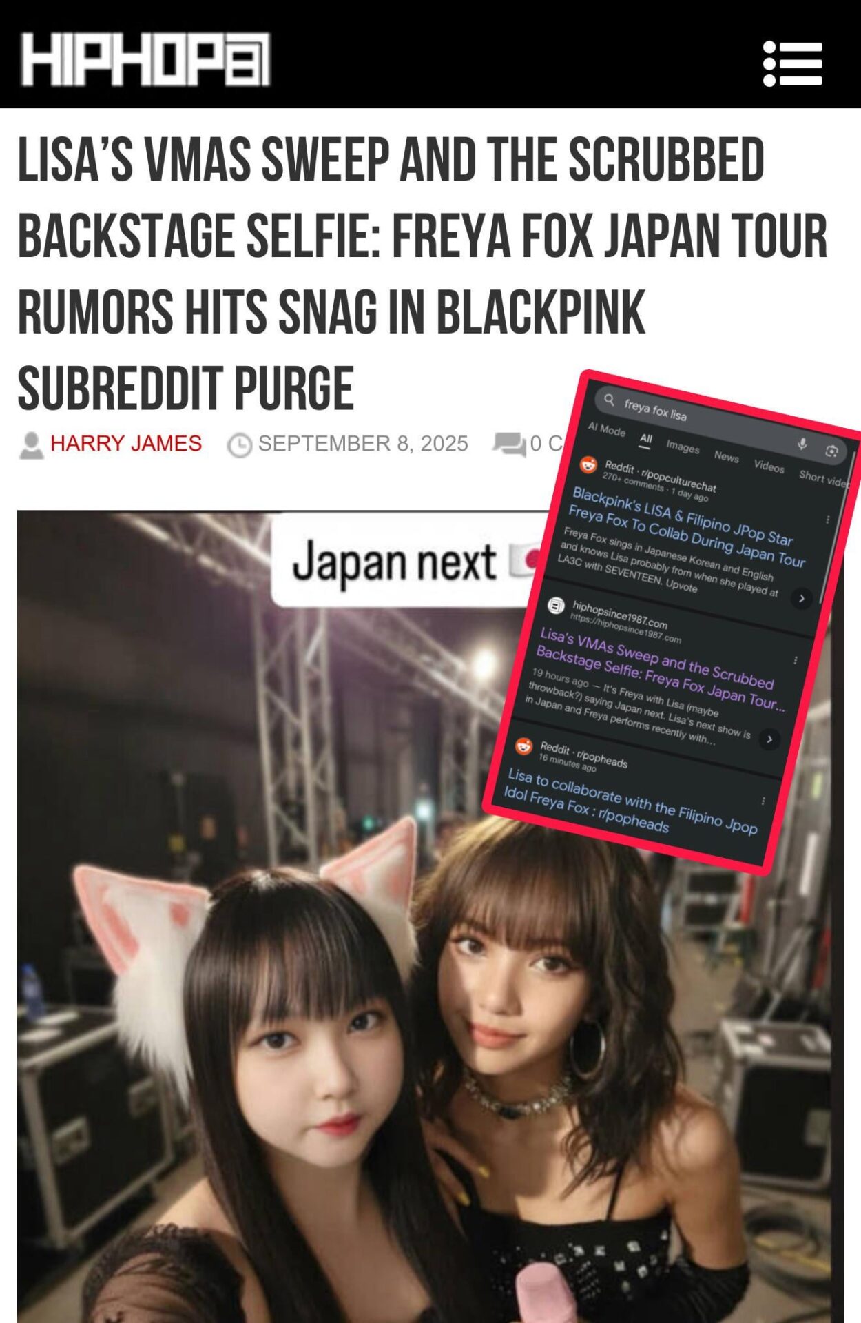250908 - Lisa News : Lisa and Freya Fox Deleted Selfie- Jpop Star to Join Lisa at the Tokyo 2026 tour dates