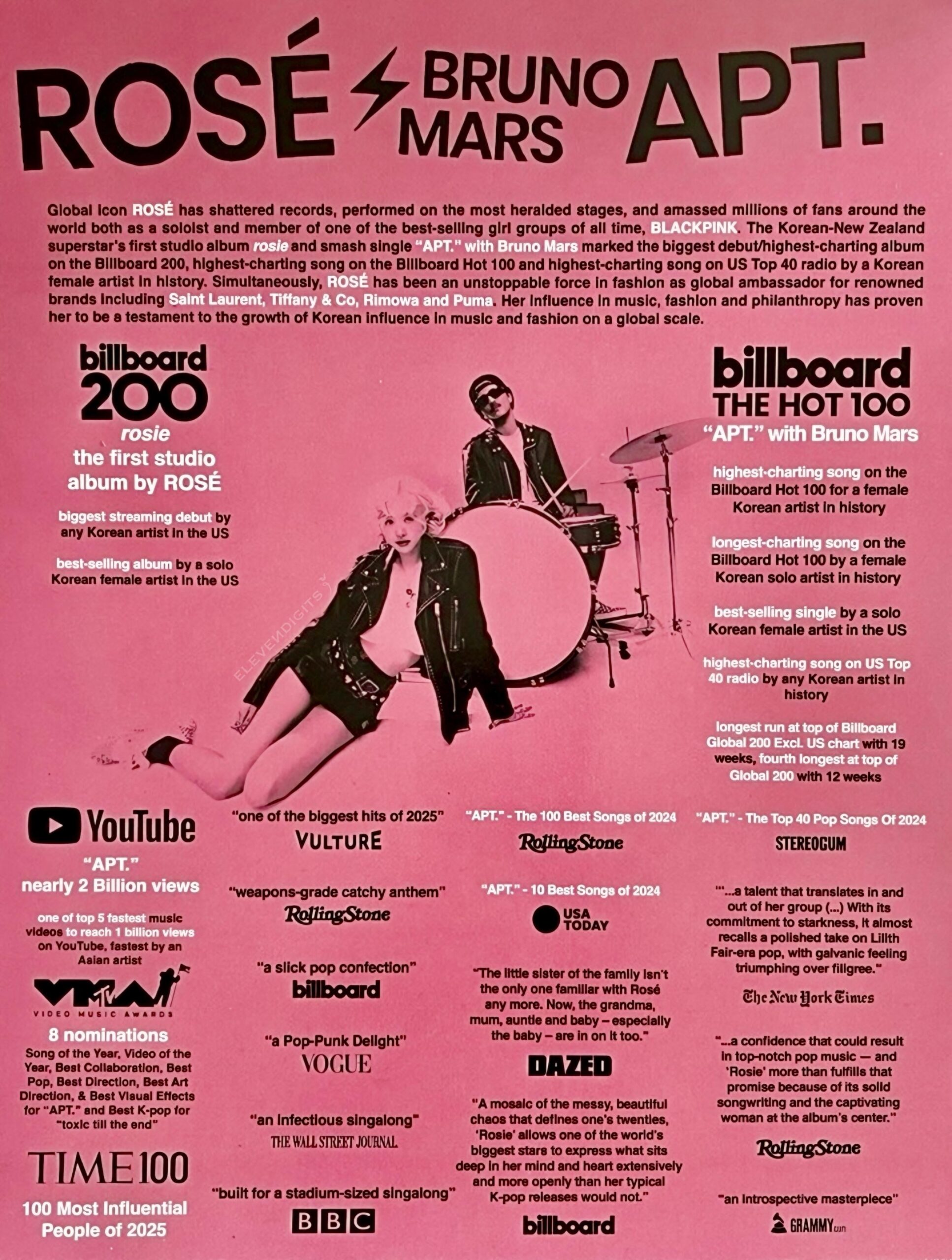 ROSÉ - ‘rosie’ &amp; ‘APT.’ Grammys FYC achievements sheet