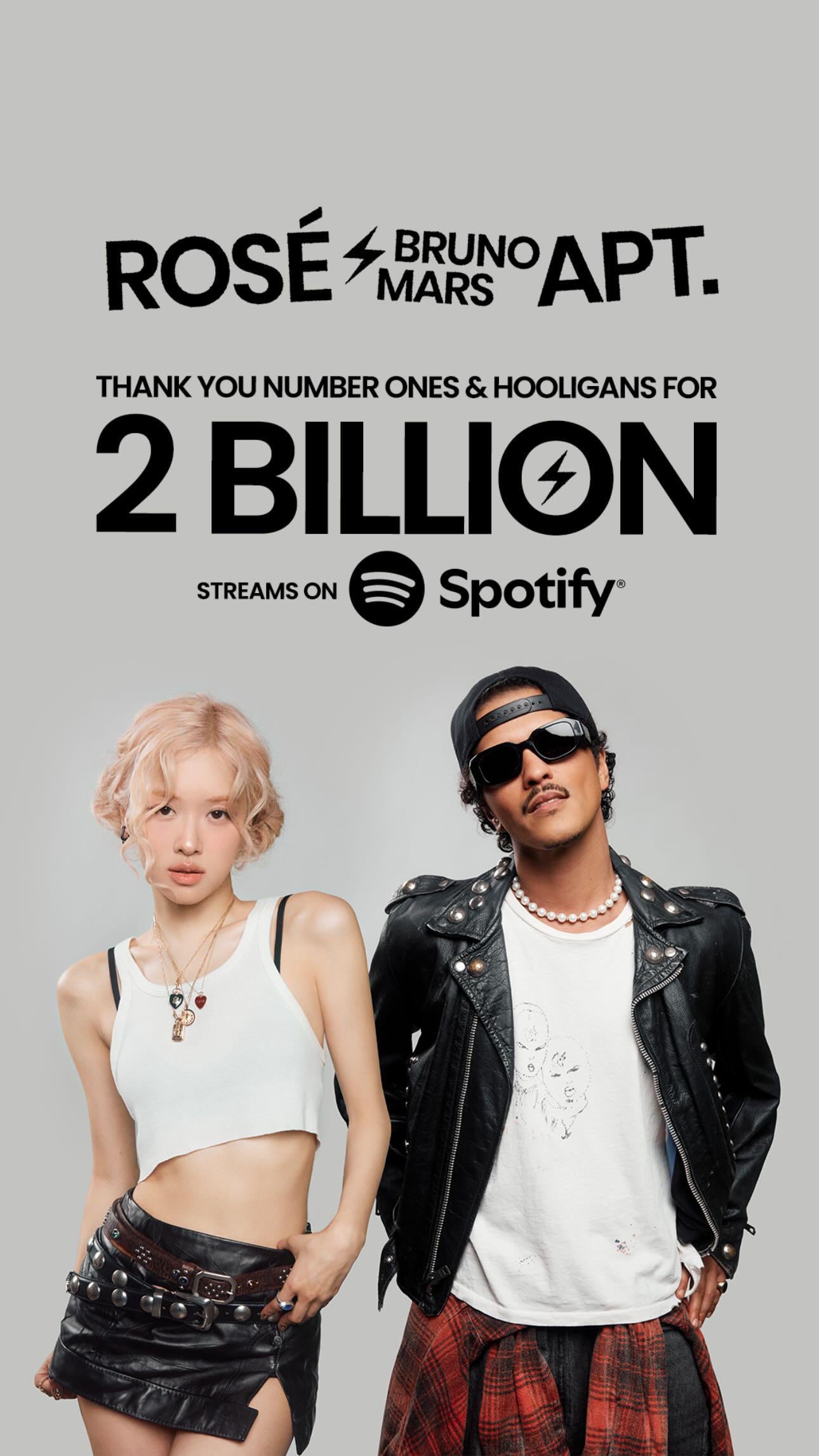 250920  ROSÉ & Bruno Mars - 'APT' hits 2 BILLION STREAMS on Spotify! [Official Poster]