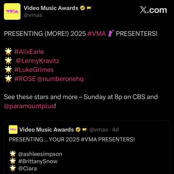ROSÉ will be presenting at the 2025 MTV VMAs