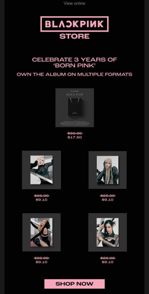 250916 In honor of the third anniversary of the Album "Born Pink" there were discounts in the official store