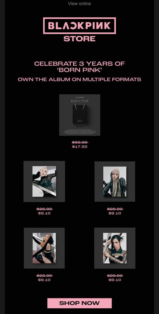 250916 In honor of the third anniversary of the Album "Born Pink" there were discounts in the official store