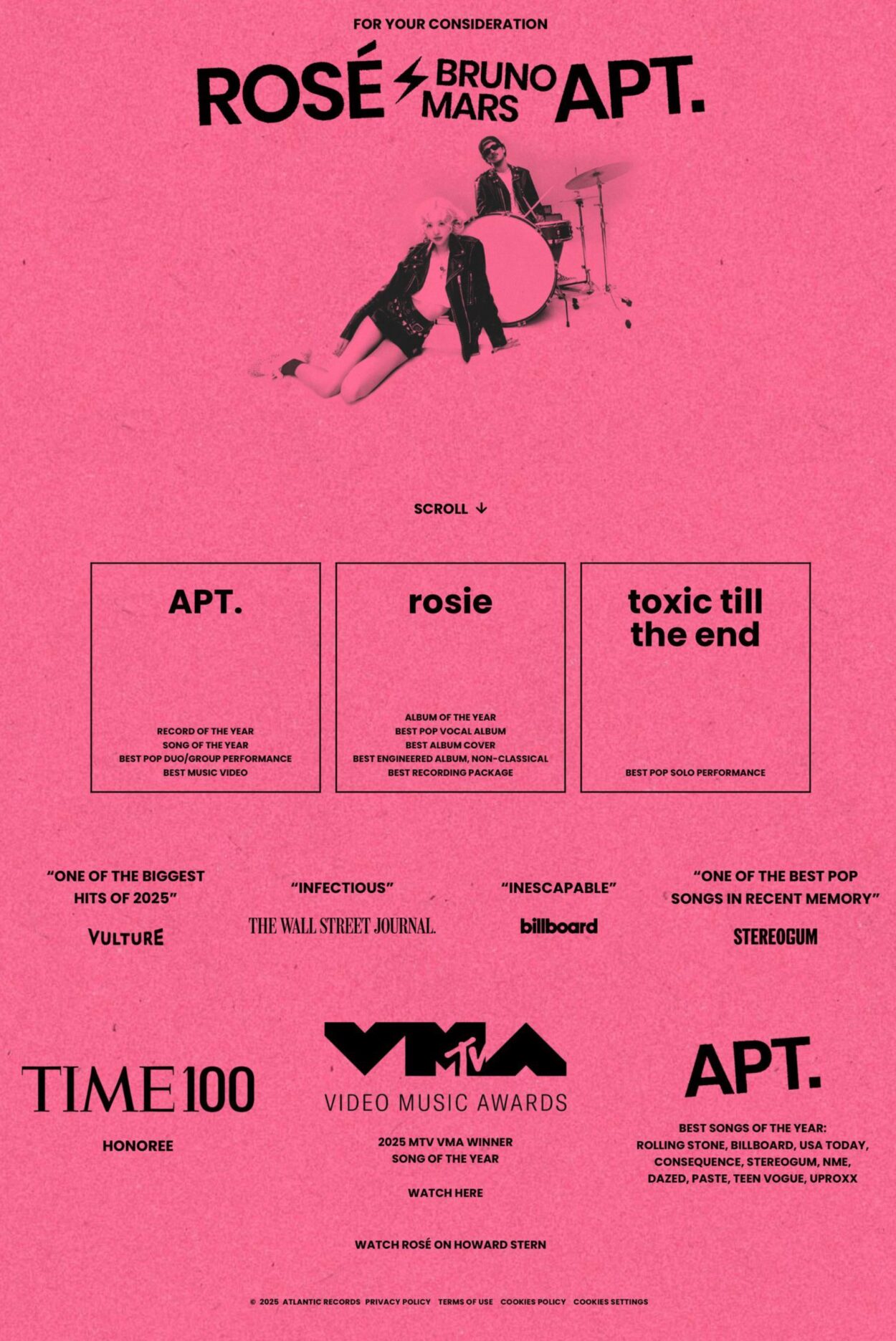 250930 ROSÉ - For Your Consideration Website for 2026 GRAMMYs