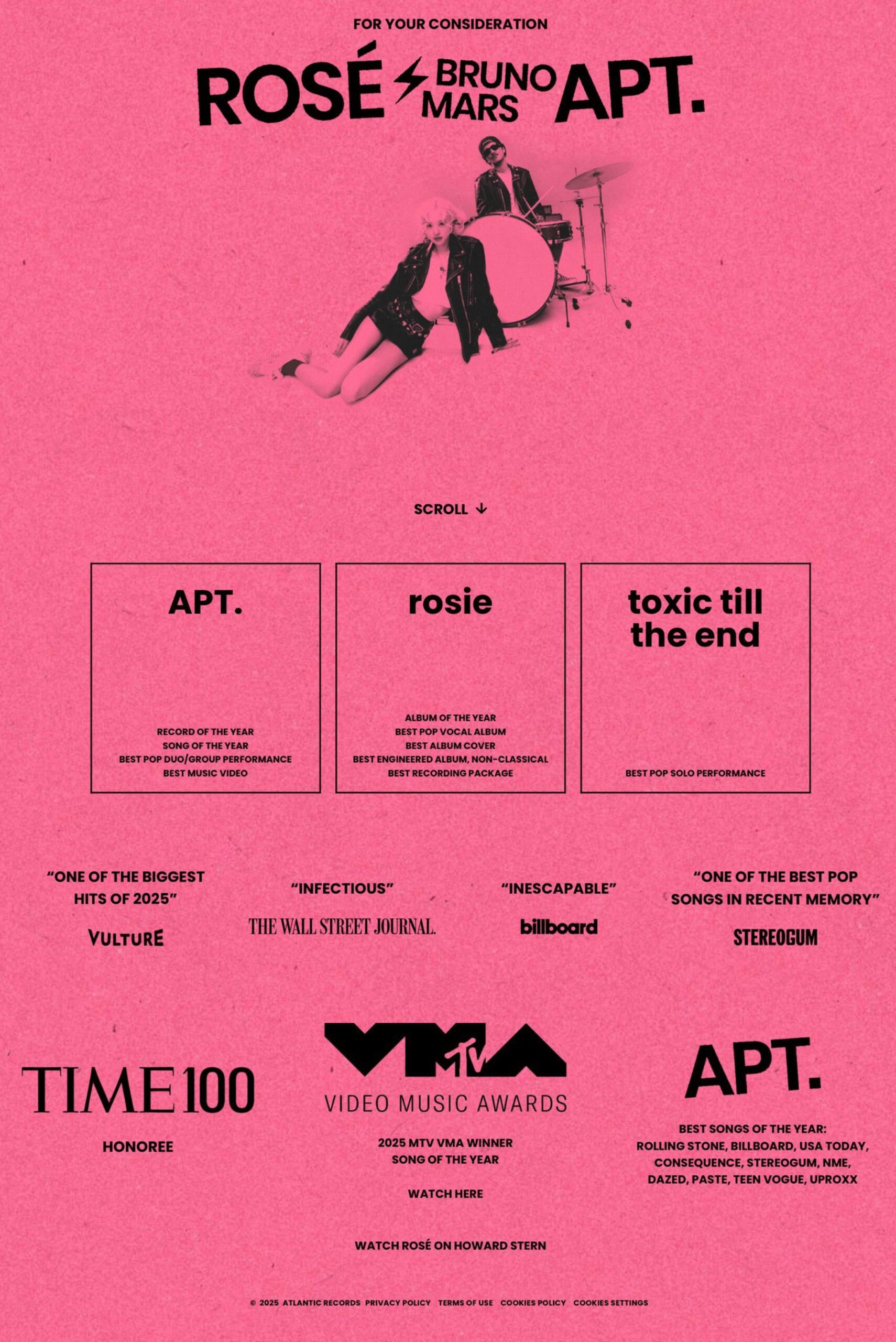 250930 ROSÉ - For Your Consideration Website for 2026 GRAMMYs