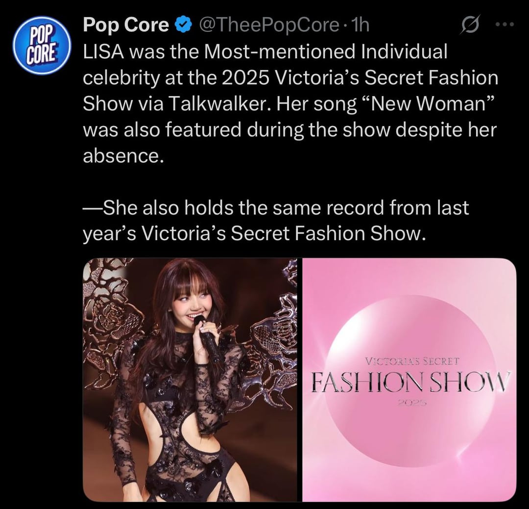251016 LISA was the Most-mentioned individual celebrity at the 2025 Victoria's Secret Fashion Show