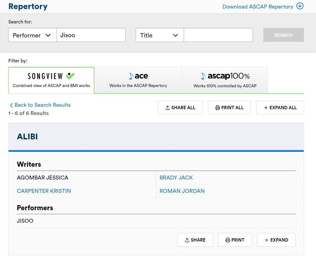 JISOO - ‘ALIBI’ has been registered on ASCAP