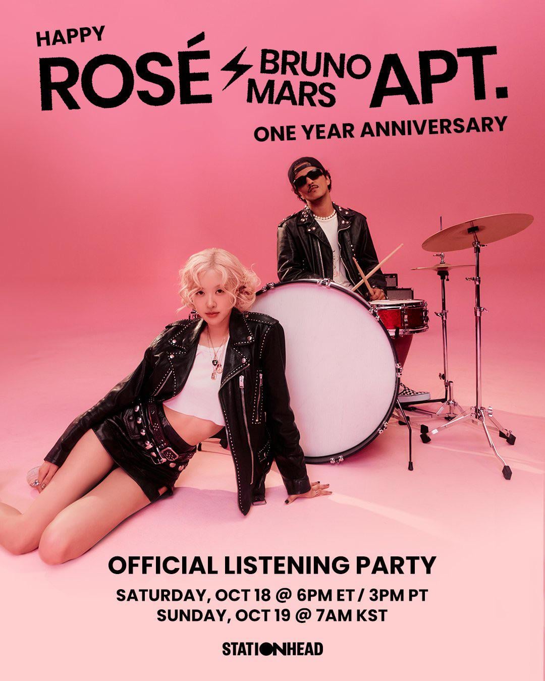 ROSÉ &amp; Bruno Mars - ‘APT.’ One Year Anniversary Official Listening Party on Stationhead | Oct 18 6PM ET / 3PM PT : Oct 19 7AM KST