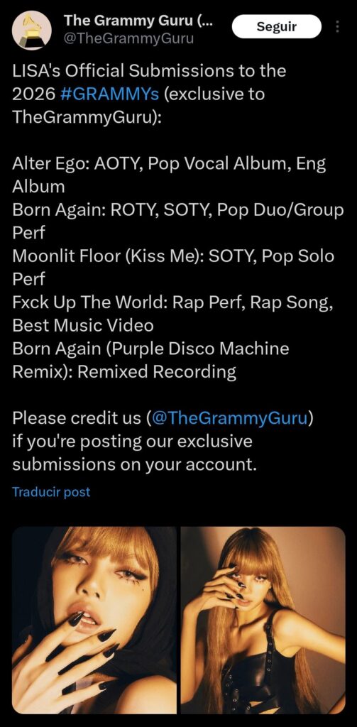 Lisa's Grammys 2026 submissions!
