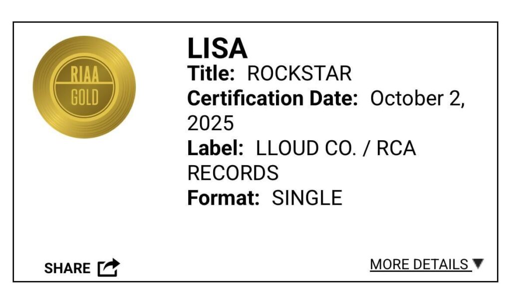 LISA - ‘ROCKSTAR’ is now RIAA Gold Certified!