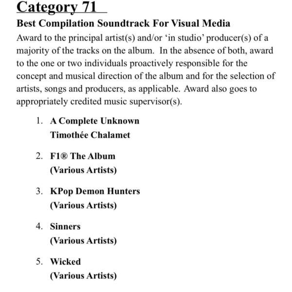 F1® The Album, which includes ROSÉ - ‘Messy’, has been nominated for ‘Best Compilation Soundtrack for Visual Media’ at the 2026 Grammy Awards!