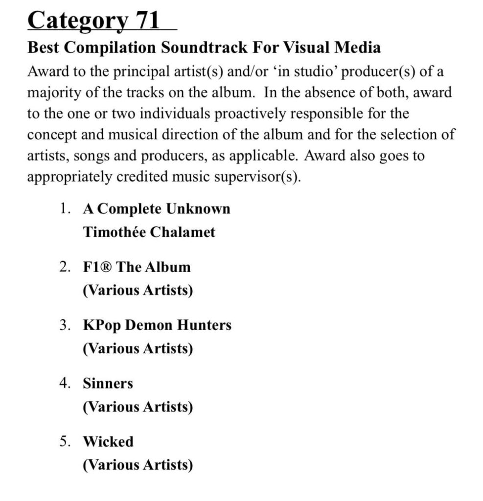 F1® The Album, which includes ROSÉ - ‘Messy’, has been nominated for ‘Best Compilation Soundtrack for Visual Media’ at the 2026 Grammy Awards!