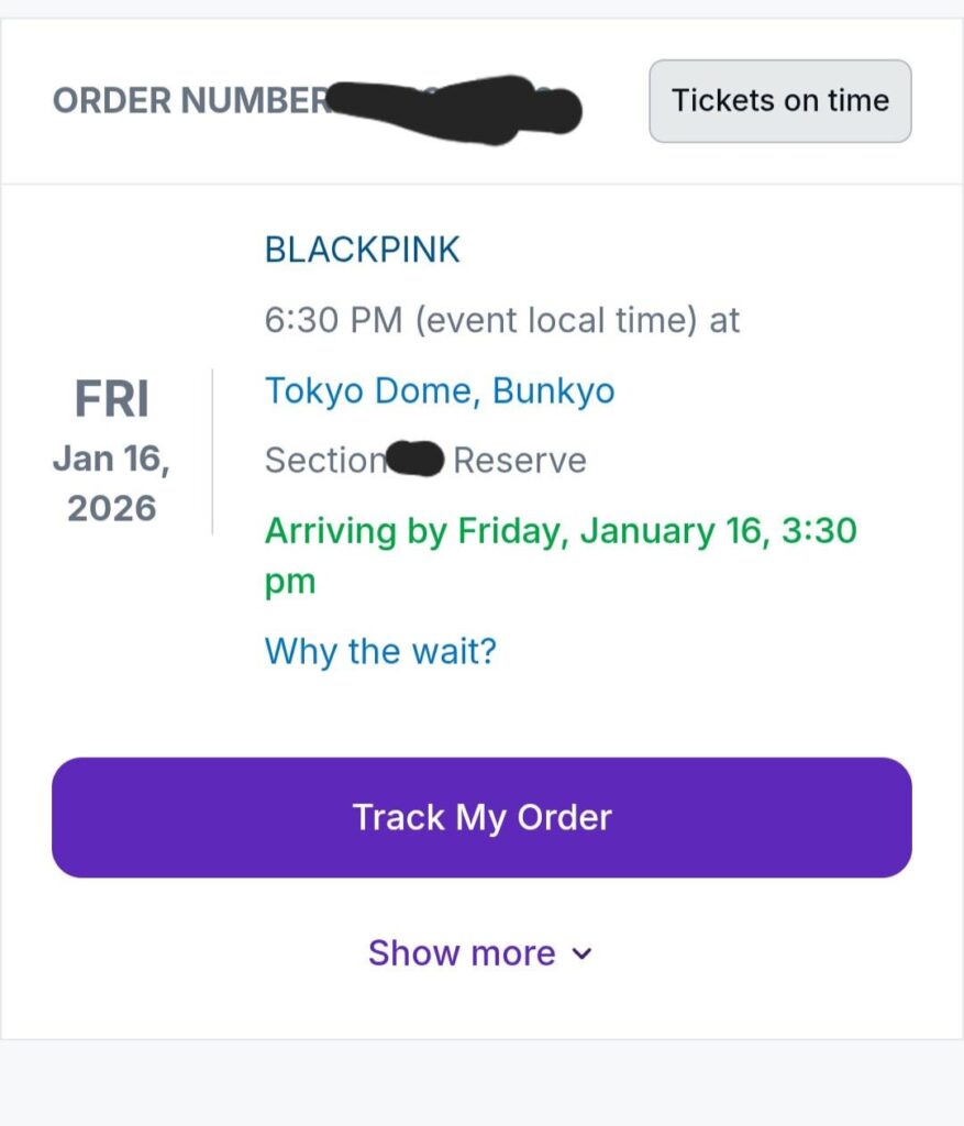 - Tokyo- purchased a mobile delivery ticket from stubhub