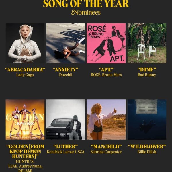 251107 ROSÉ & Bruno Mars - ‘APT.’ has been nominated for SONG OF THE YEAR, RECORD OF THE YEAR, and BEST POP DUO/GROUP PERFORMANCE at the 2026 GRAMMY AWARDS!