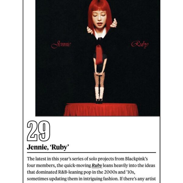 251203 JENNIE - ‘Ruby’ is ranked #29 on Rolling Stone’s The 100 Best Albums of 2025