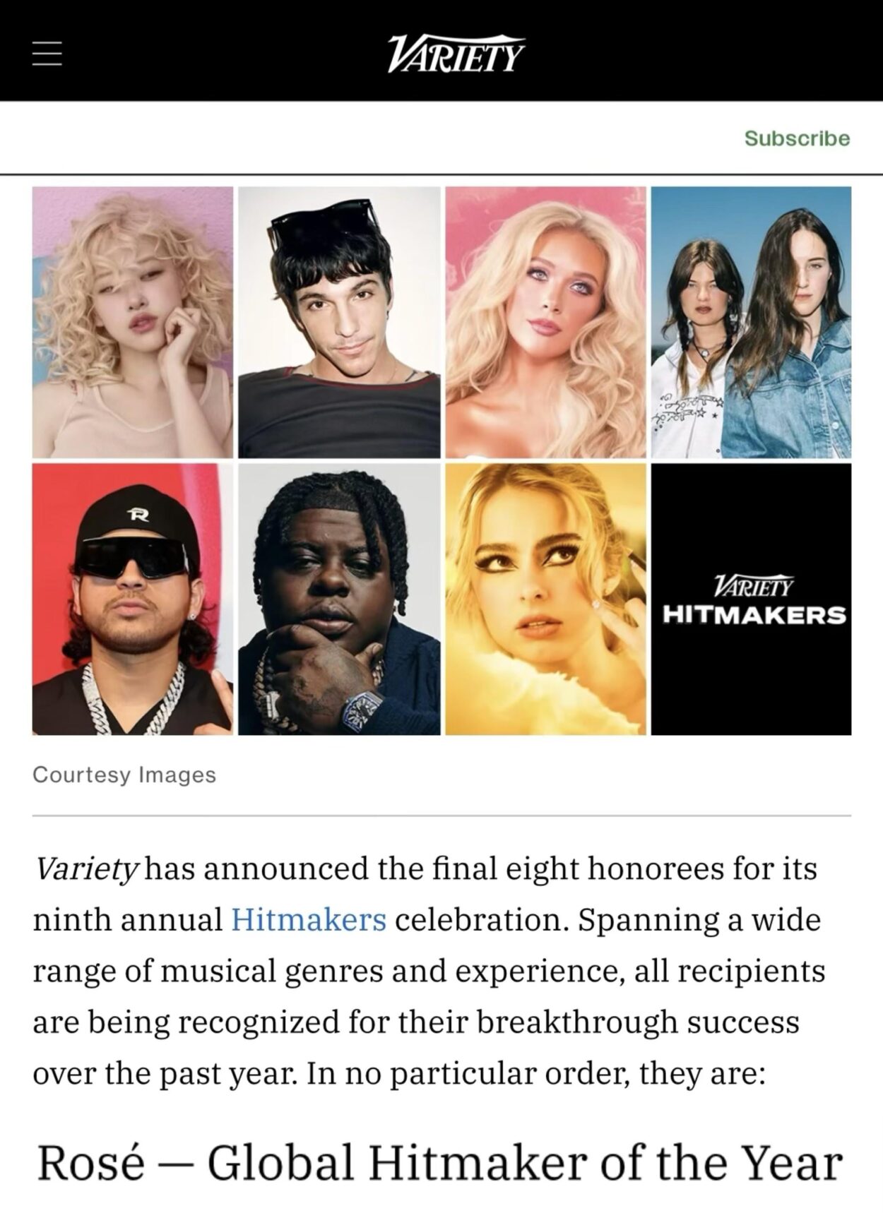 ROSÉ has been named Variety's Global Hitmaker of the Year!