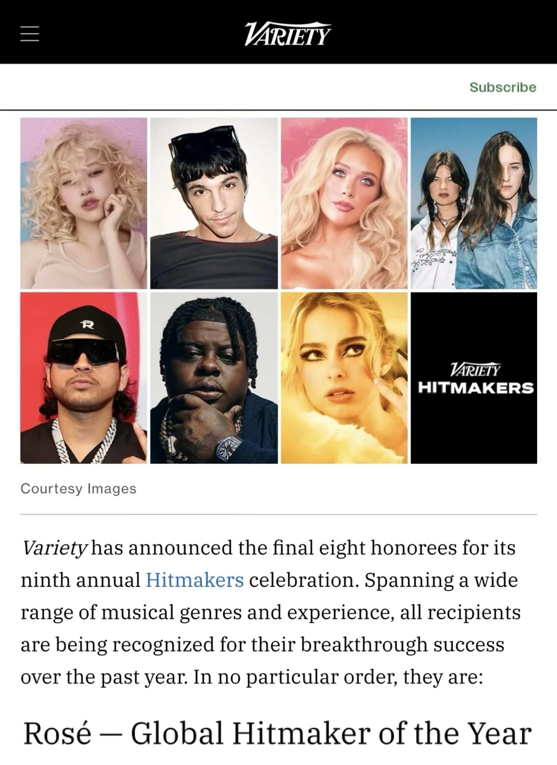 ROSÉ has been named Variety's Global Hitmaker of the Year!
