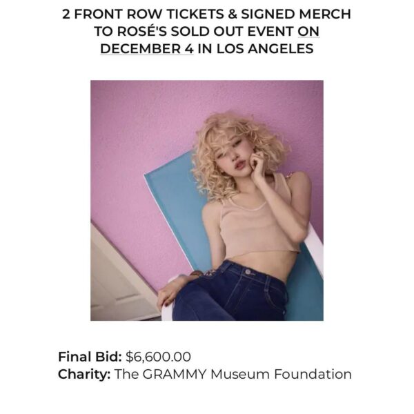 Final bid for Rosé’s GRAMMY Museum front-row auction package closes at US$6,600