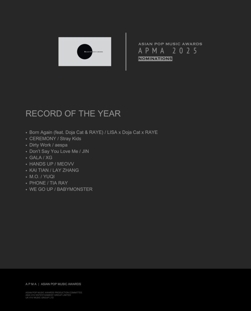 251202 BLACKPINK, JISOO, JENNIE, ROSÉ & LISA have been nominated in 9 CATEGORIES at the Asian Pop Music Awards 2025 including ‘SONG OF THE YEAR’ & ‘RECORD OF THE YEAR’!