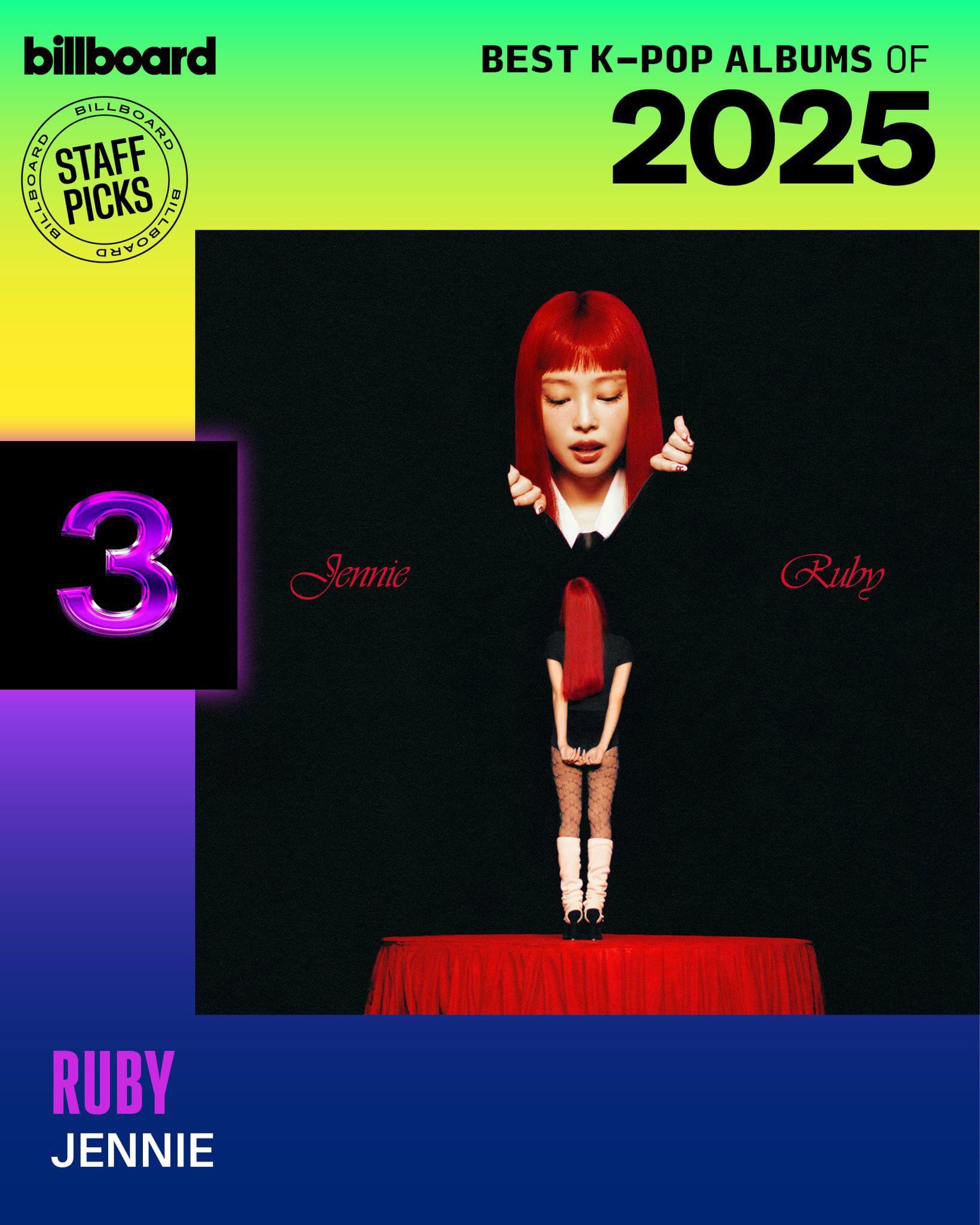251218 JENNIE - ‘Ruby’ ranked No. 3 on Billboard’s ‘The 25 Best K-Pop Albums of 2025: Staff Picks’!