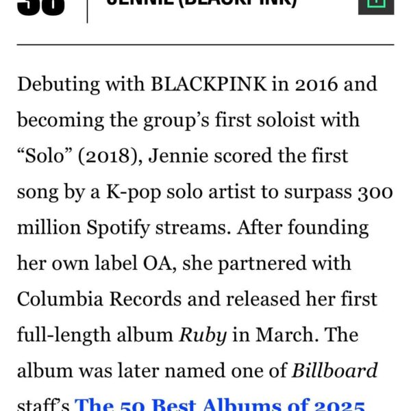 251223 JENNIE, ROSÉ & LISA ranked #38, #14 & #88 in The Billboard K-Pop Artist 100!