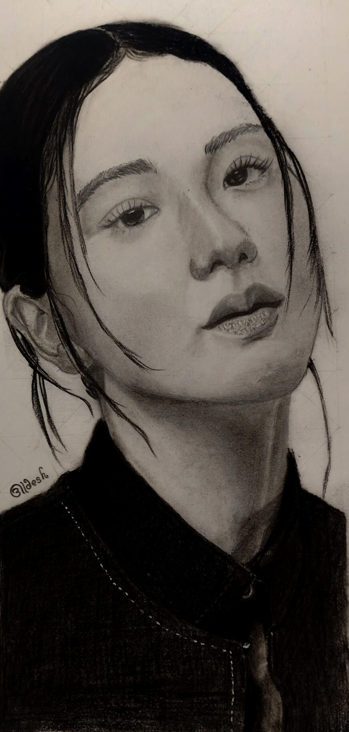 Kim Jisoo, aadesh, charcoal and graphite, 2026