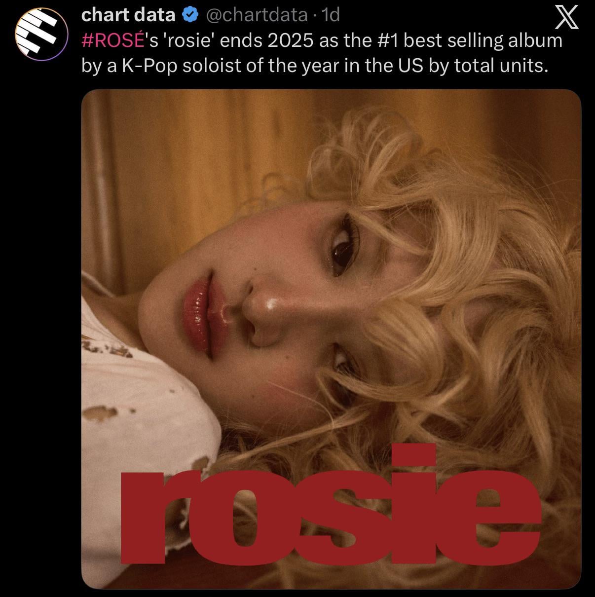 ROSÉ - ‘rosie’ ends 2025 as the #1 best selling album by a K-Pop soloist of the year in the US by total units
