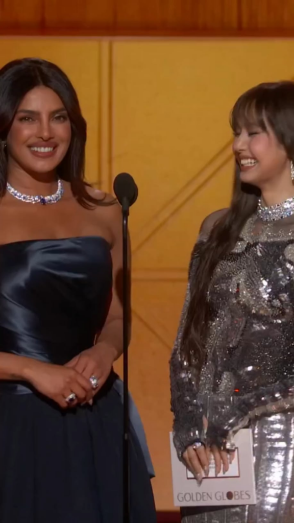 260112 LISA & Priyanka Chopra presenting the award for Best Performance by a Male Actor in a Television Series – Drama at The 83rd Annual Golden Globe Awards