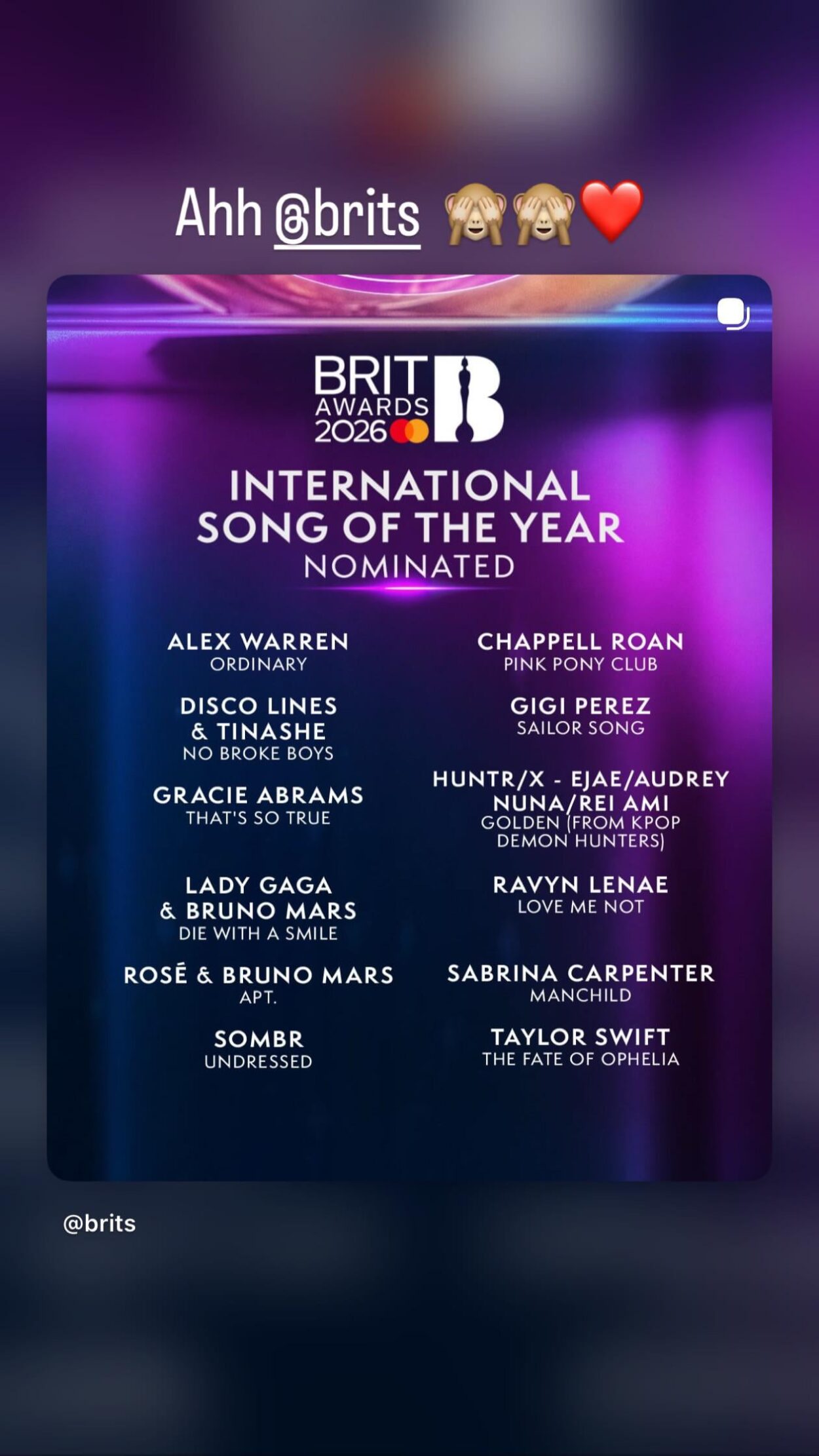 260122 ROSÉ IG Story Update