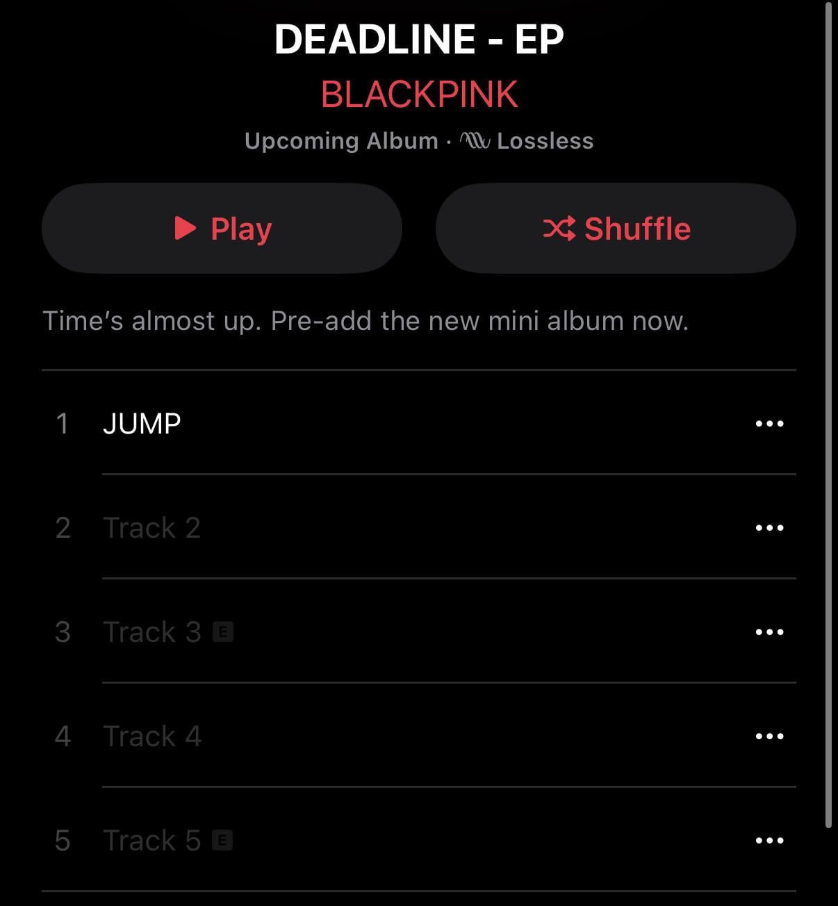 260121 BLACKPINK - DEADLINE has 5 tracks, including ‘JUMP’