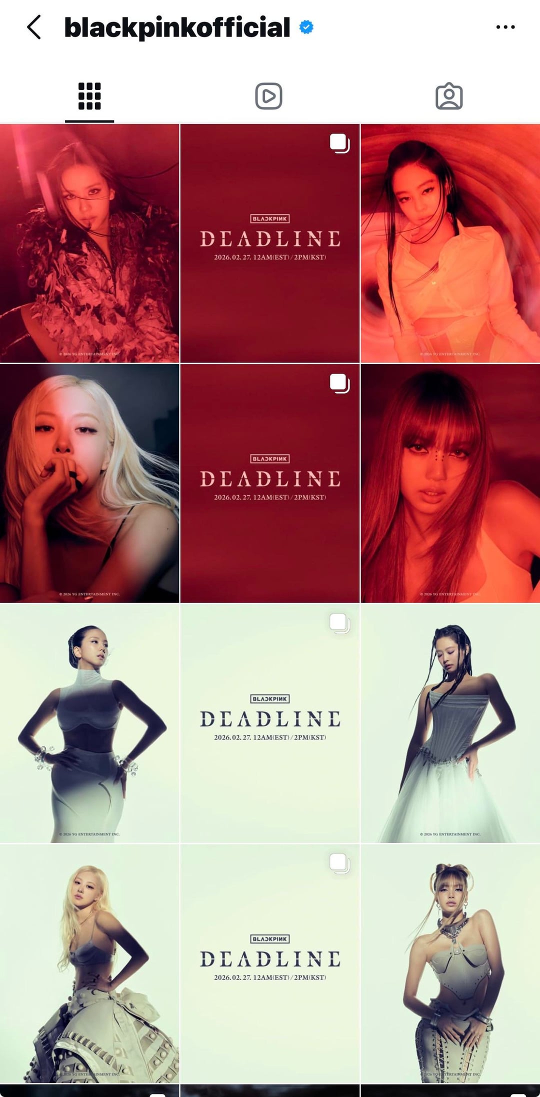 080226 current BlackPink timeline grid on Instagram, it scratches the right parts of my brain