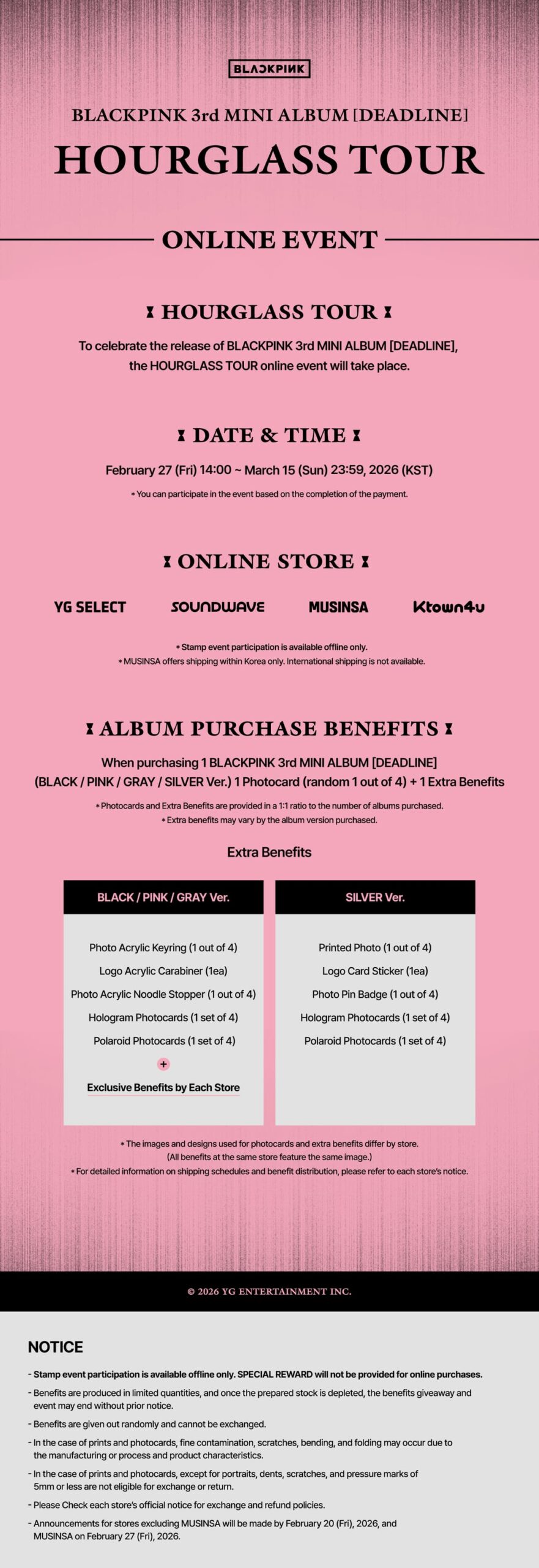 260220 BLACKPINK 3rd MINI ALBUM [DEADLINE] HOURGLASS TOUR