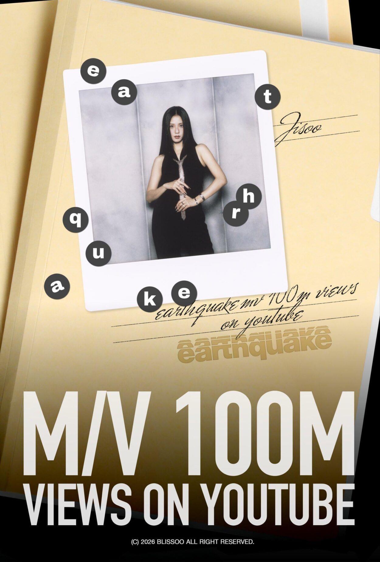 260207 JISOO - earthquake (Official Music Video) hits 100 MILLION VIEWS on Youtube! [Official Poster]