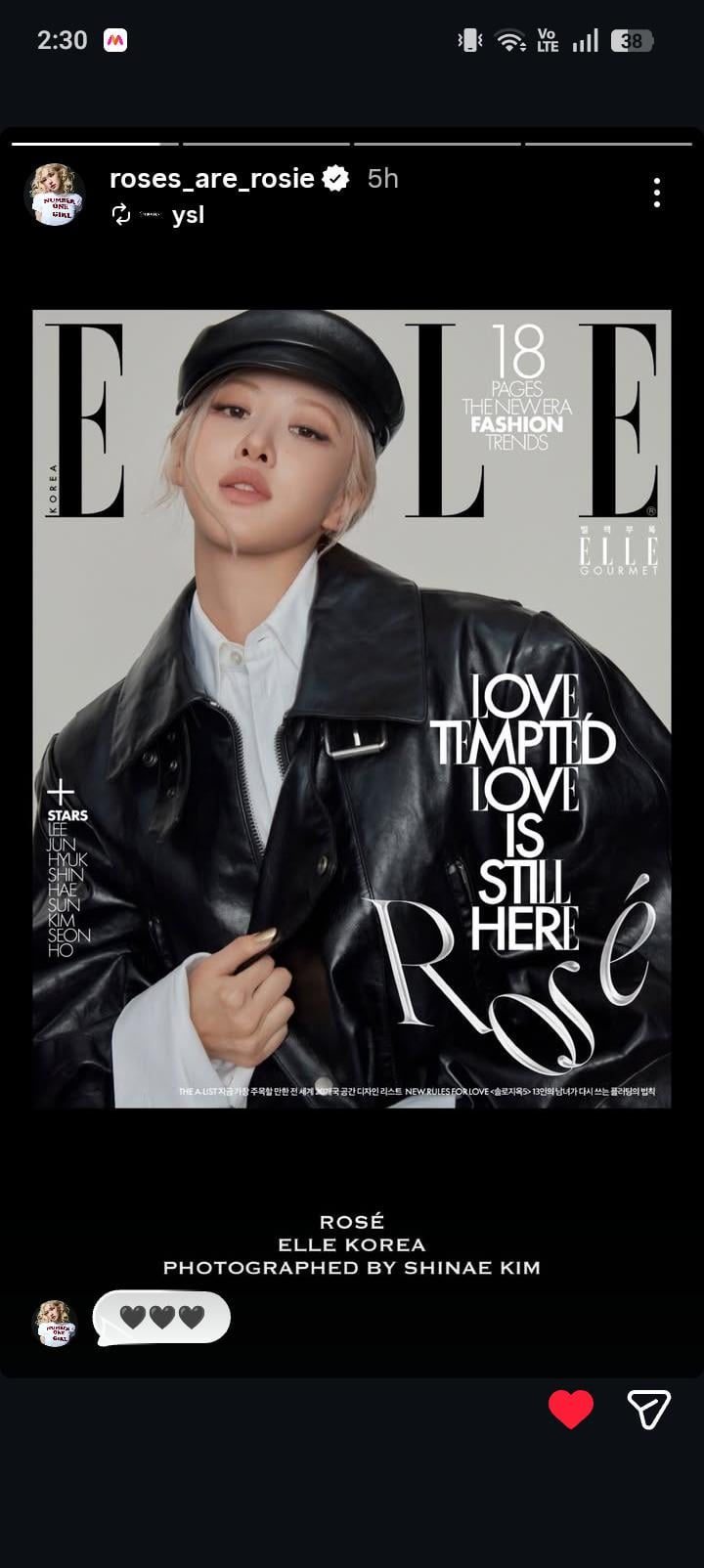 260218 Rosè's Ig story update